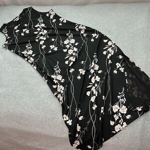 Vintage Dark Floral Midi Dress Medium Moody Fairy Grunge Modest